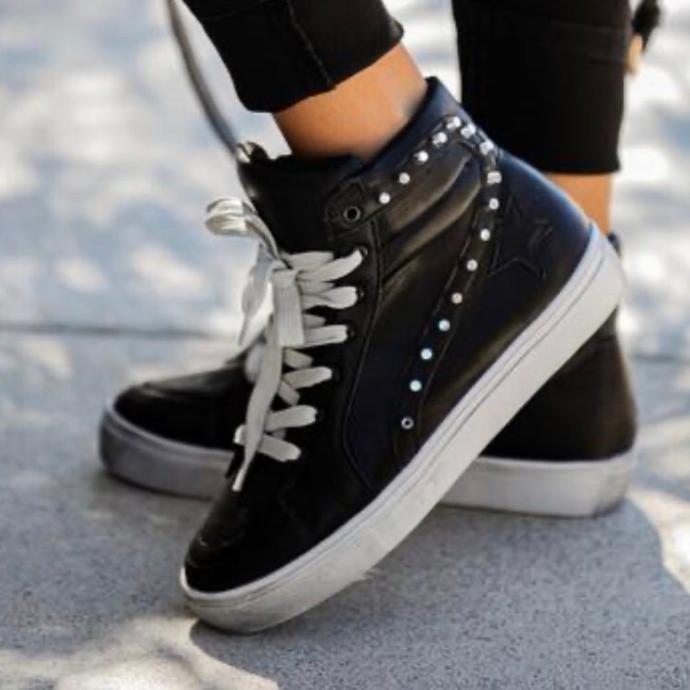 Teagan distressed faux leather studded high-tops